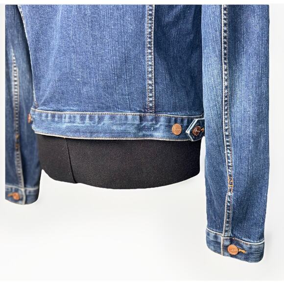 Loft Medium Wash Blue Denim Jean Jacket Womens Large Bronze Buttons Cowgirl Coat - Picture 5 of 7